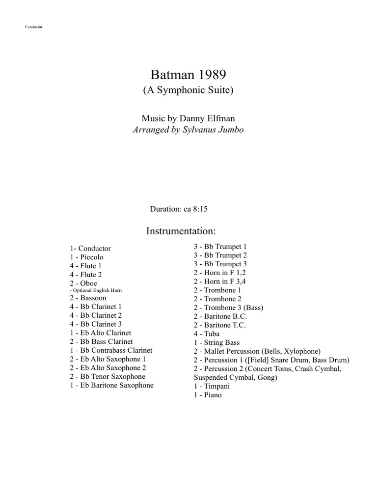 Batman Full Draft3 Score and Draft Parts PDF | PDF | Saxophone | Trombone
