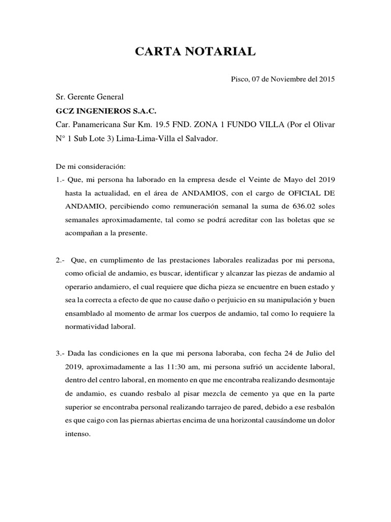 Ejemplo De Carta De Accidente Laboral Modelo De Informe Kulturaupice ...