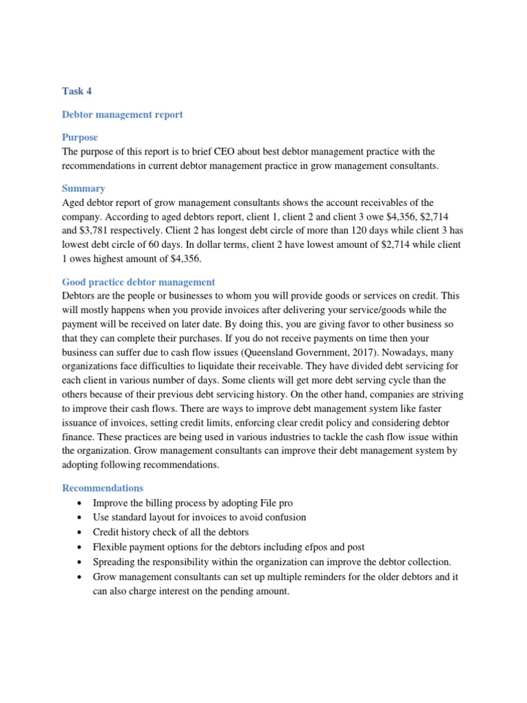 Debtor Management Report | PDF
