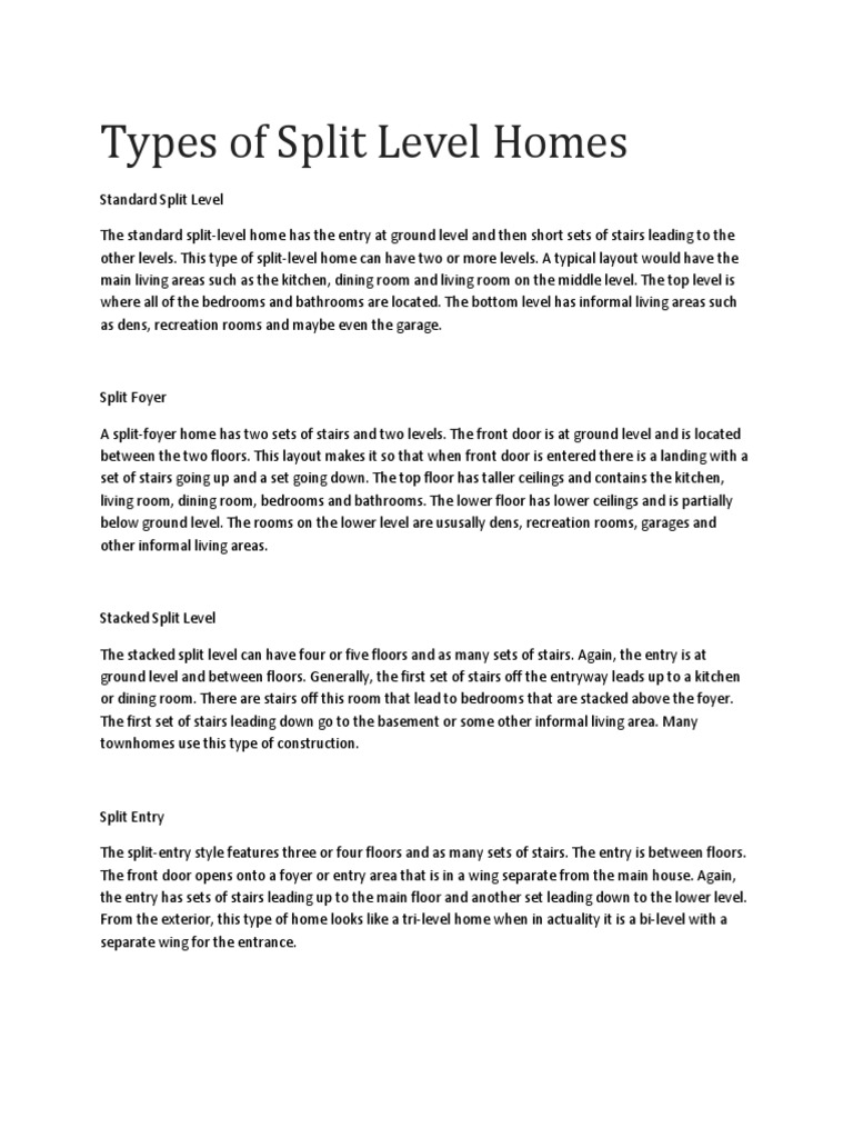 Types of Split-Level Homes Explained | PDF | Tourist Attractions ...
