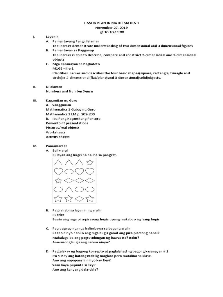 Cot Lesson Plan in Mathematics 1 | PDF