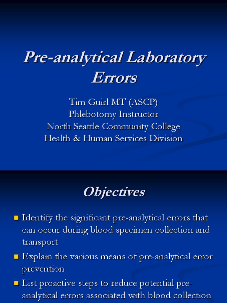 PreAnalytical Laboratory Errors PDF Intravenous Therapy Medical Specialties