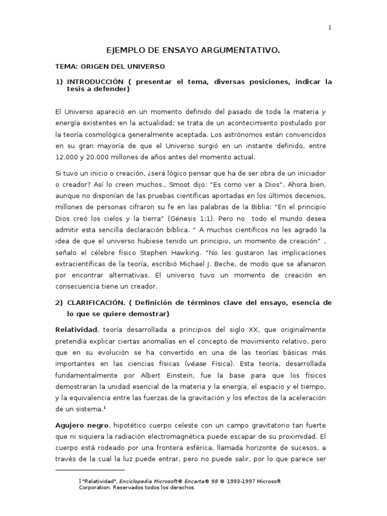 Ejemplo de Ensayo Argumentativo | Big Bang | Cosmología