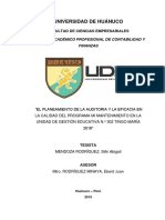 El Planeamiento de La Auditoria y La Eficacia en La Calidad Del Programa Mi Mantenimiento en La Unidad de Gestión Educativa #302 Tingo María 2018