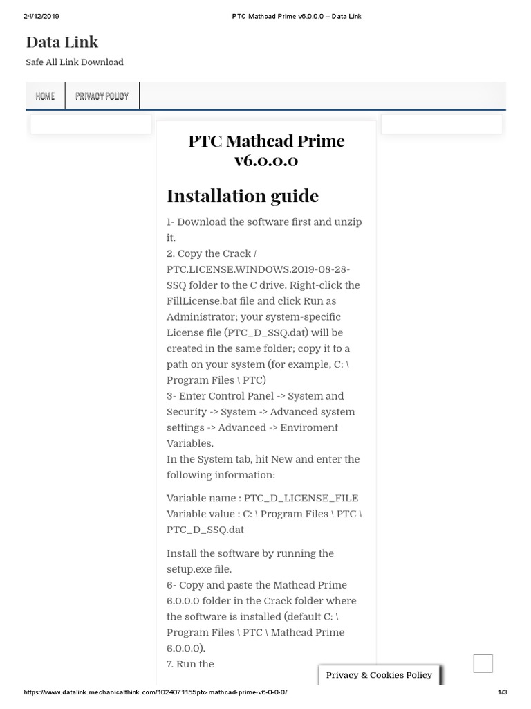 PTC Mathcad Prime v6.0.0.0 - Data Link | PDF | Internet Privacy | Http ...