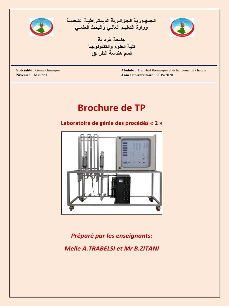 Protocole De Tp N 01 Transfert Thermique Echangeur De Chaleur