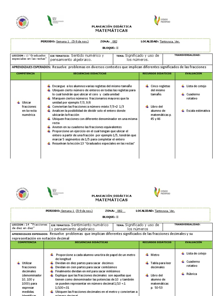 Planeacion Matematicas Quinto Grado PDF División (Matemáticas