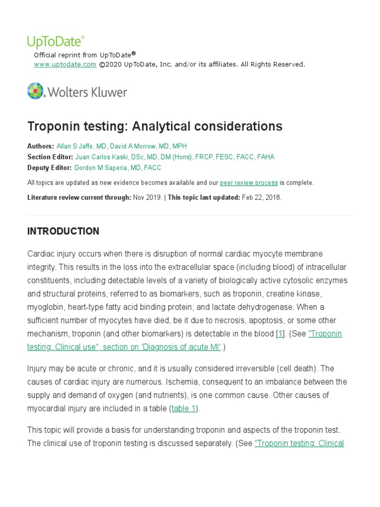 Troponin Testing - Analytical Considerations - UpToDate | PDF ...