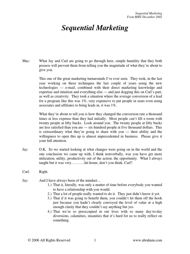 Jay Abraham Sequential Marketing PDF Marketing