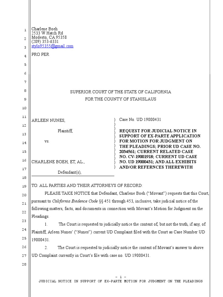 Judicial Notice Request for Ex-Parte Motion | PDF | Mail | Pleading