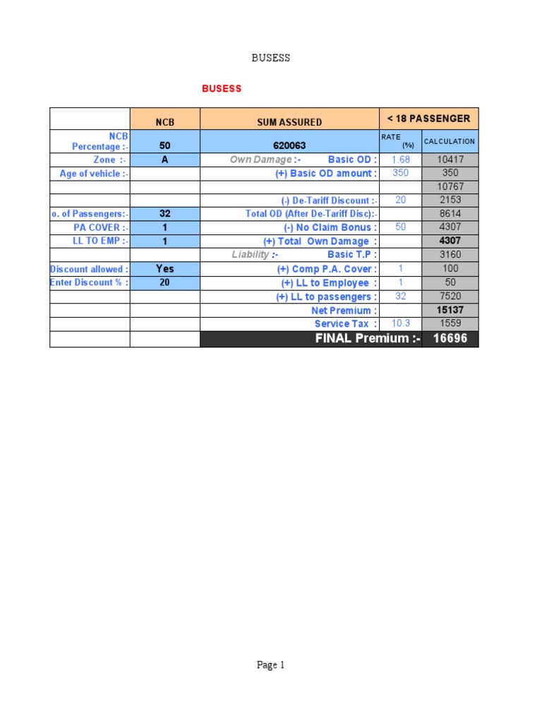 Prem Calculator | PDF | Liability Insurance | Insurance