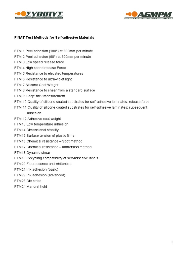 FINAT Test Methods Overview | PDF | Technology & Engineering