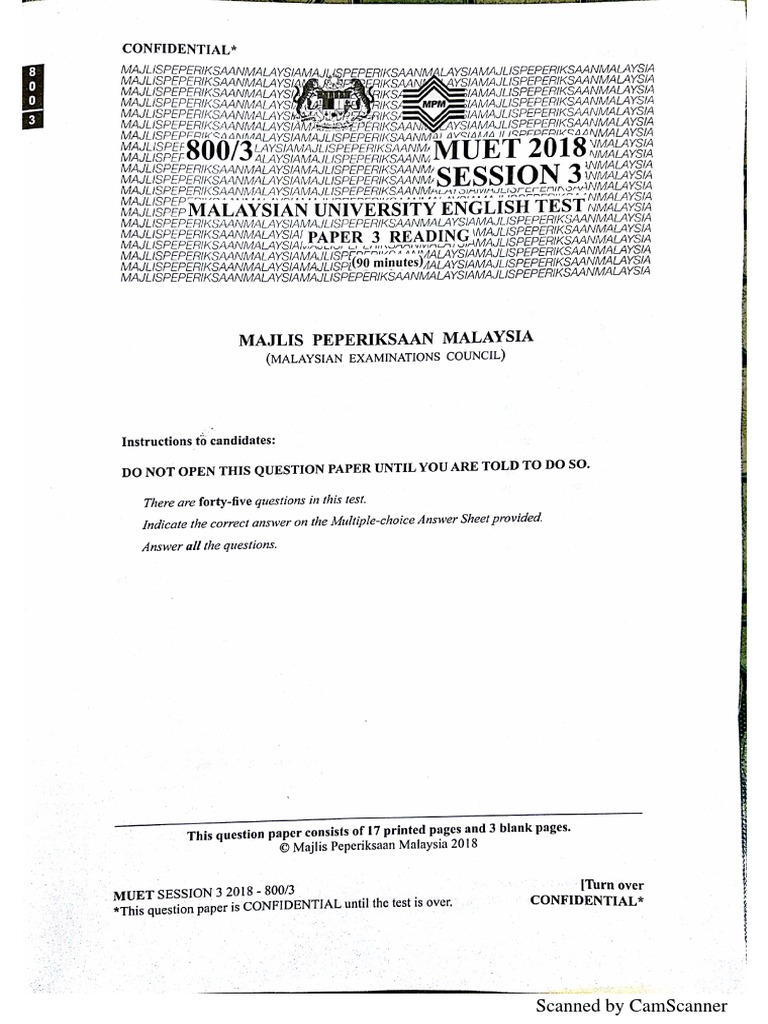 S3 Soalan Sebenar Muet S3 2018 Reading Pdf Pdf