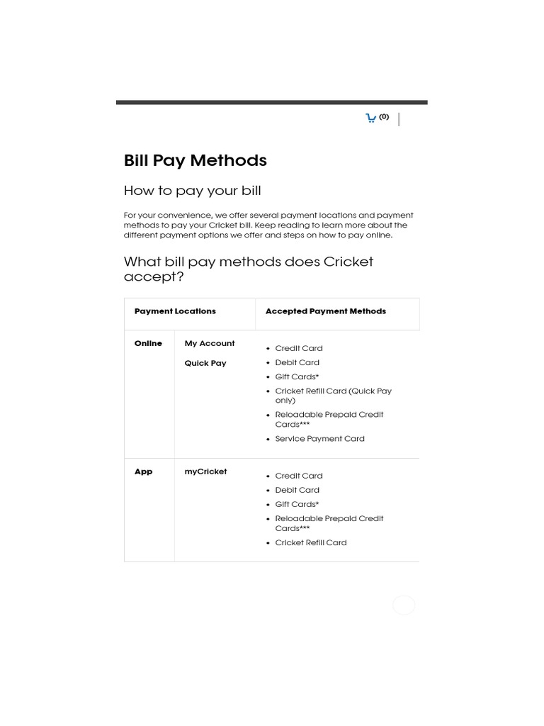 Cricket Bill Pay Methods Cricket Wireless PDF Debit Card Credit