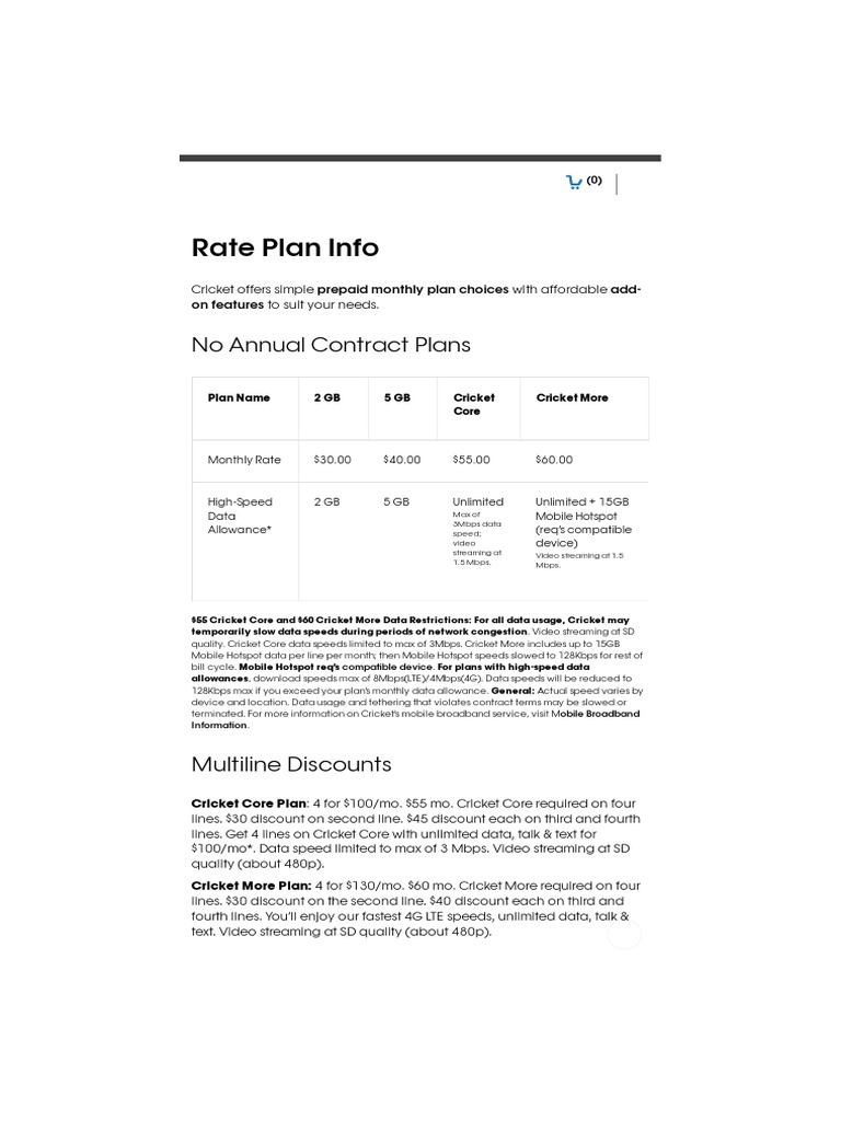 Rate Plan Info Cricket Plan Options Cricket Wireless PDF 4 G