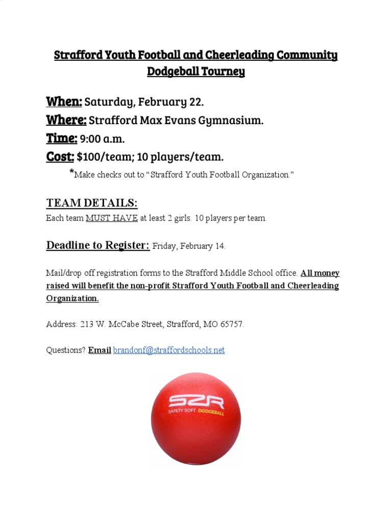 Youth Football Community Dodgeball Tournament Fundraiser PDF