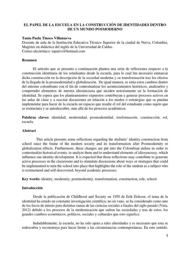 El papel de la escuela en la construcción de identidades complejas y ...