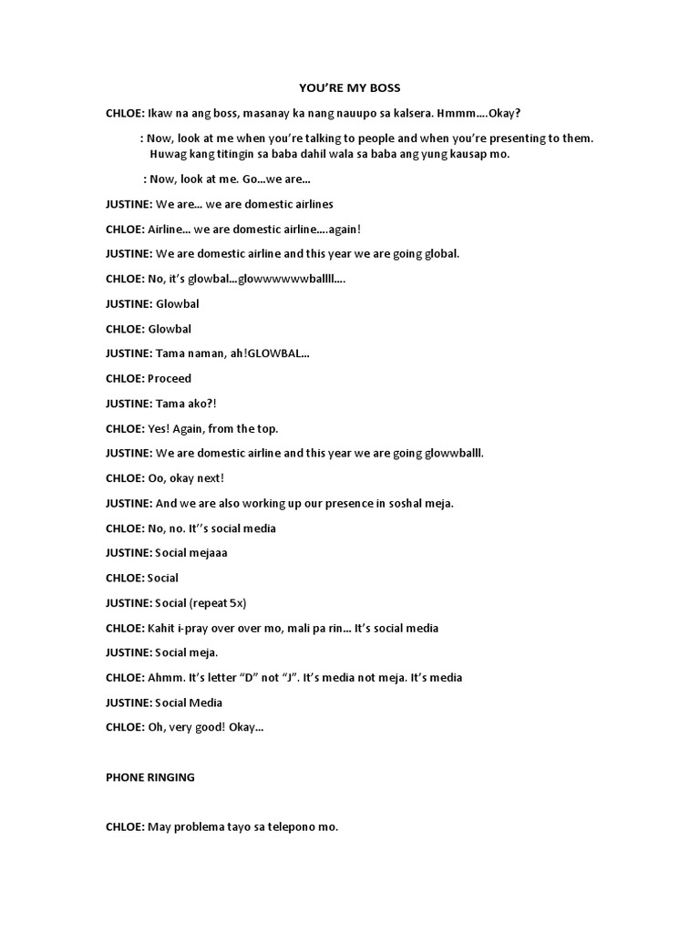 You're My Boss: A Scripted Dialogue | PDF | Language Arts & Discipline