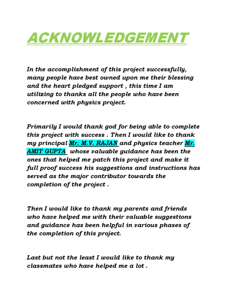 Acknowledgement for Physics Project | PDF | Transformer | Inductor
