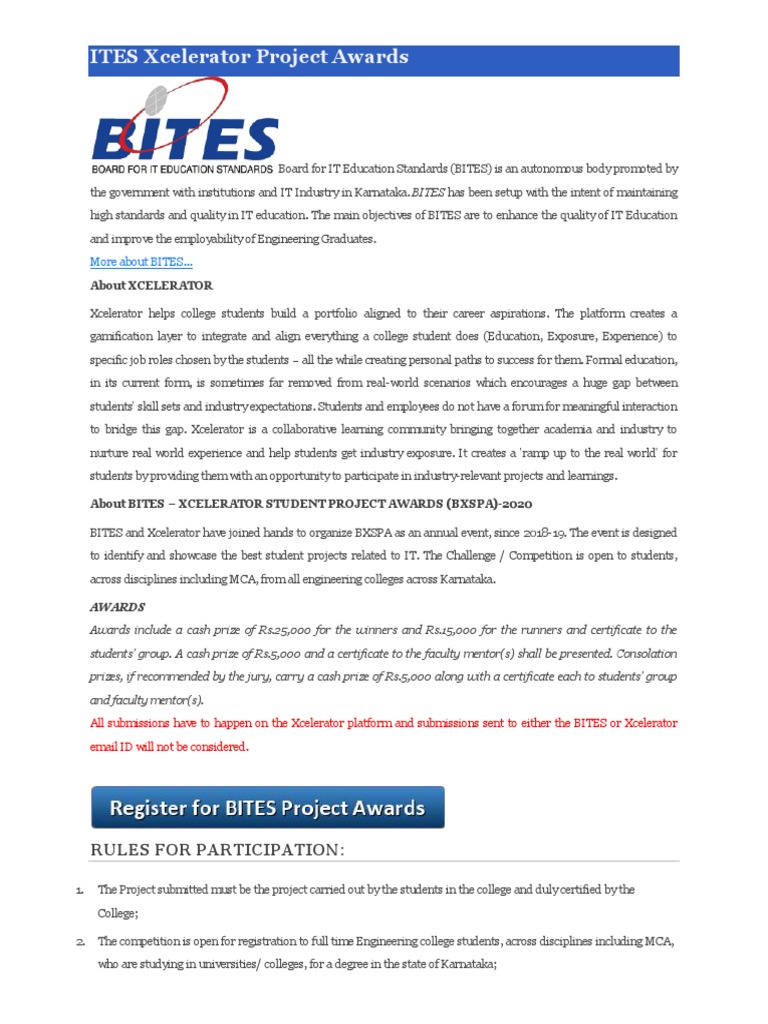 BITES Xcelerator Student Awards 2020 | PDF | College | Learning