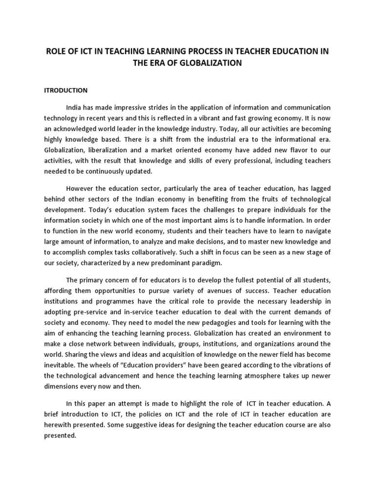 ICT's Role in Teacher Education Today | PDF | Educational Technology ...