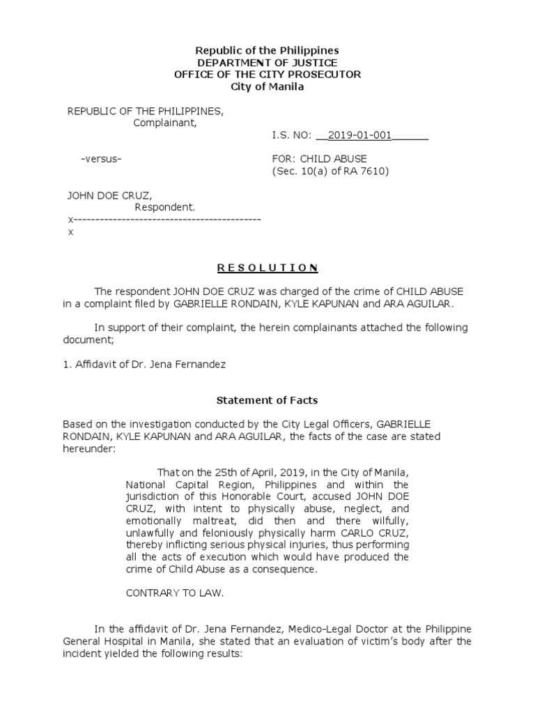 Child Abuse Case Against John Doe Cruz | PDF | Child Abuse | Misconduct