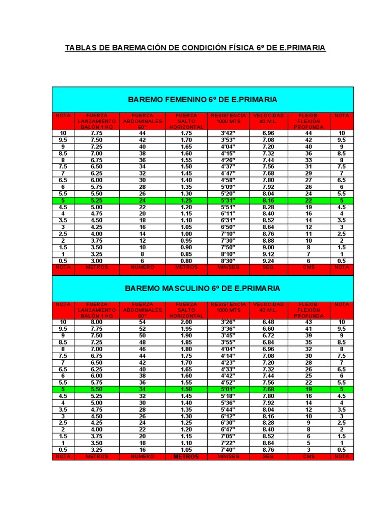 Tablas de Baremación 6º E. Primaria | PDF