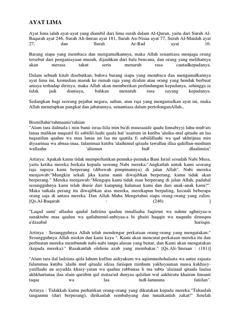 Ayat Lima Pdf