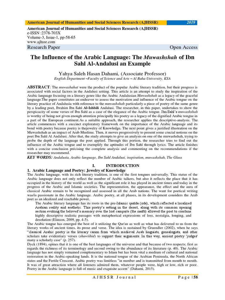 The Influence of The Arabic Language The Muwashshah of Ibn