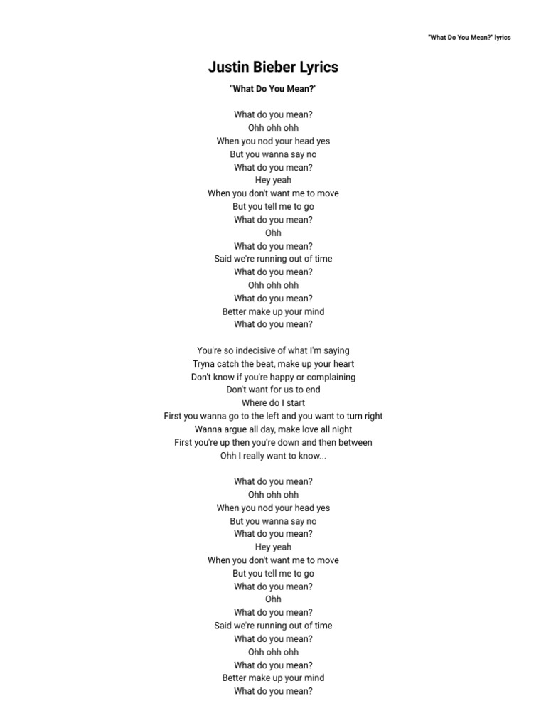 Justin Bieber What Do You Mean Paroles