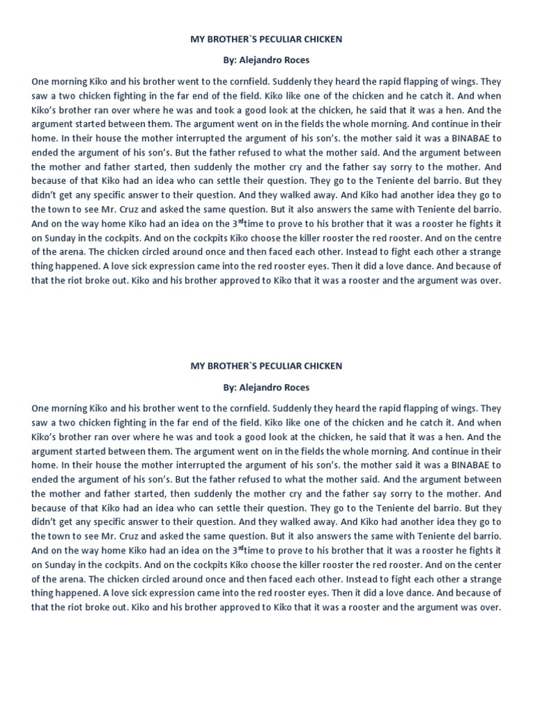 My Brother's Peculiar Chicken | PDF | Chicken