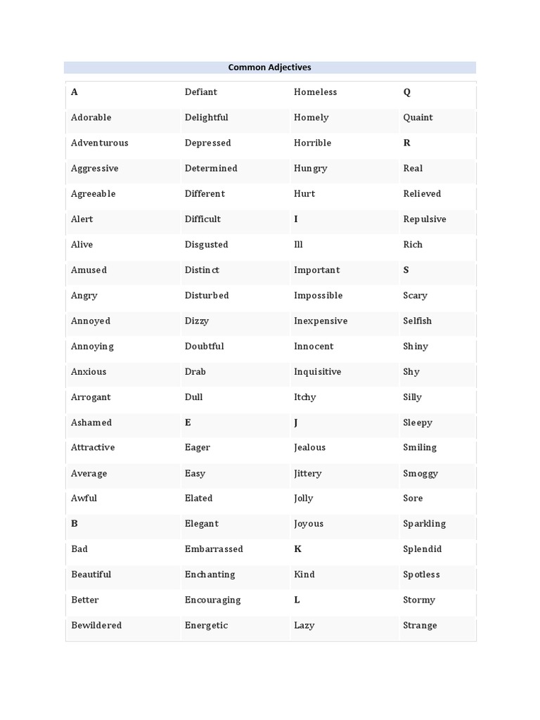Common Adjectives | PDF | Poetry