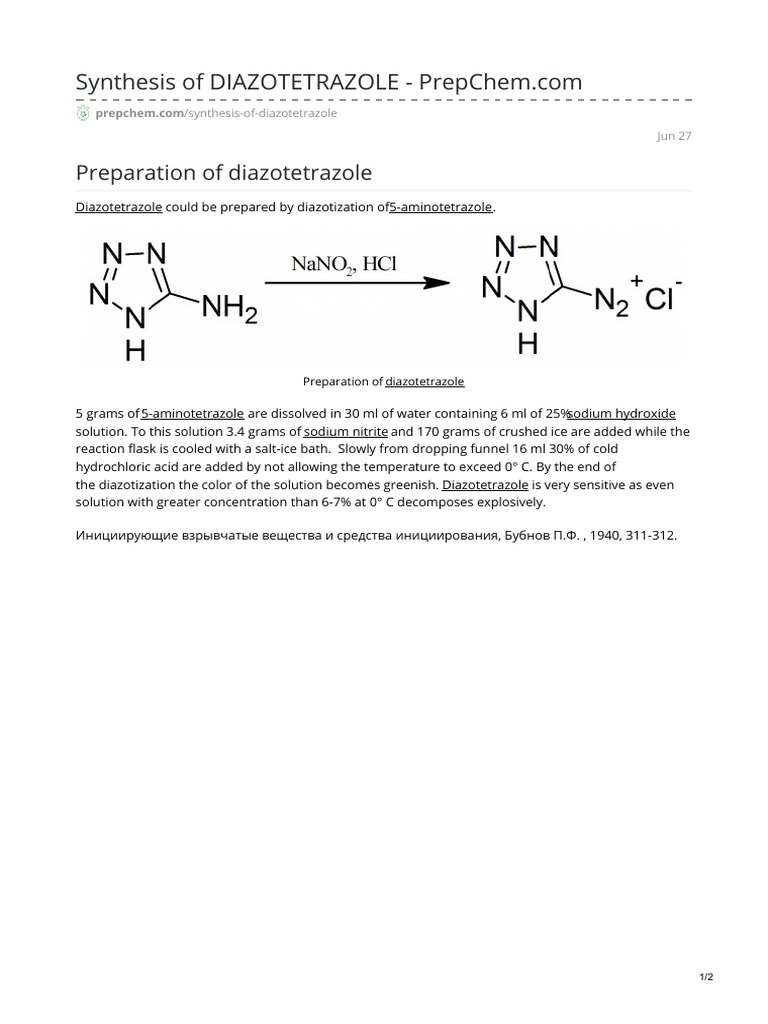 Synthesis of Diazotetrazole | PDF | Science & Mathematics