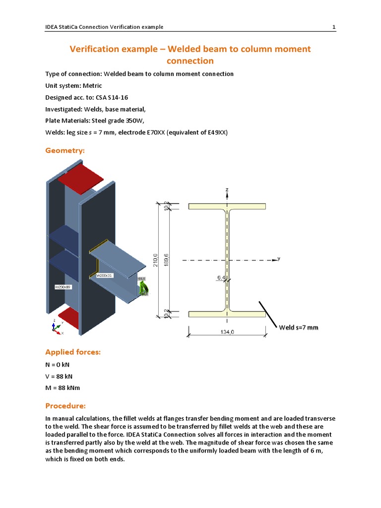 Welded Beam To Column Moment Connection | PDF | Bending | Welding