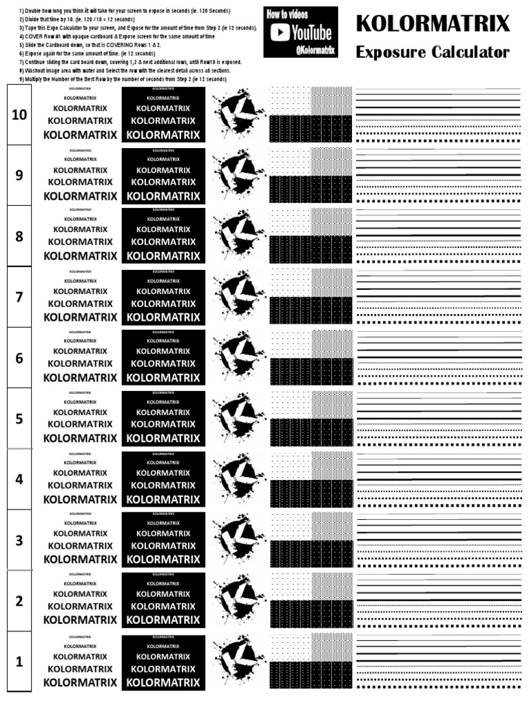 Kolormatrix Screen Print Exposure Calculator PDF Download Free PDF