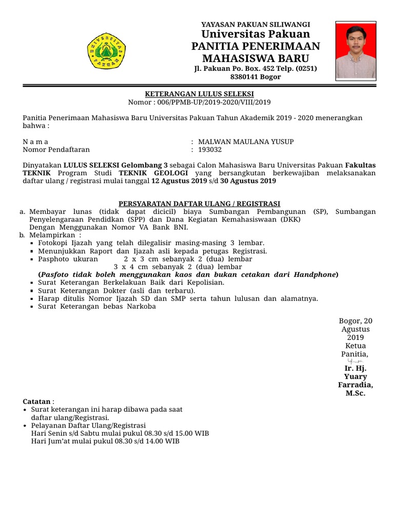 Surat Keterangan Lulus Seleksi Pdf
