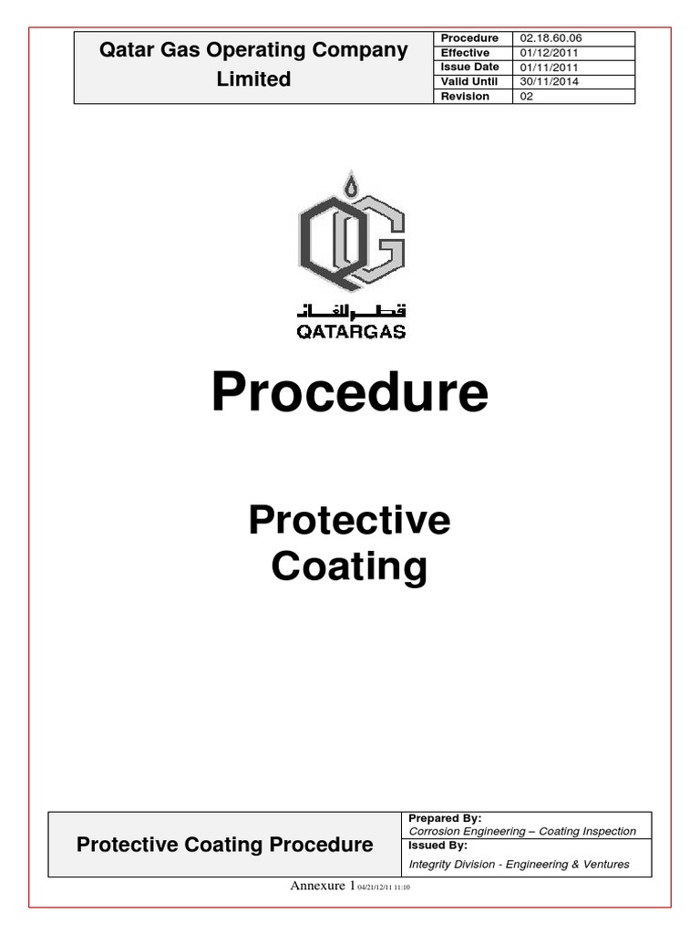Qatar Gas Painting Procedure Pdf Corrosion Sea