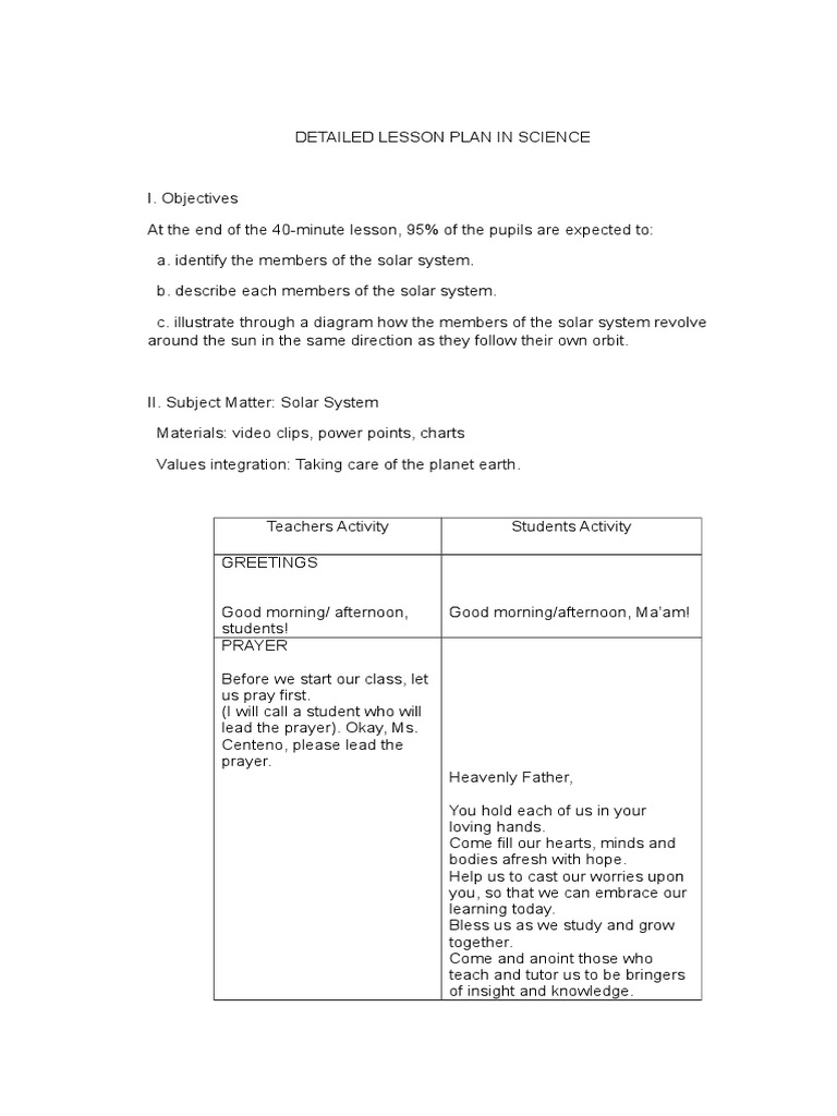DETAILED LESSON PLAN IN SCIENCE (Solar System) | PDF | Asteroid | Planets