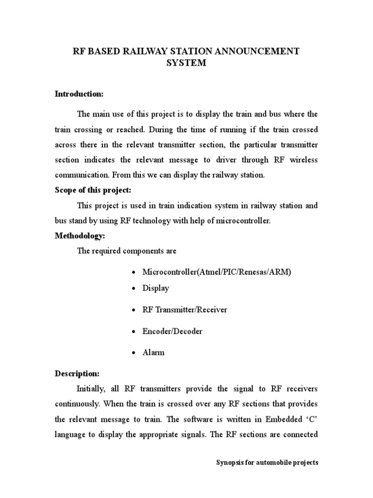 RF Train Arrival Announcement System | PDF | Microcontroller | Transmitter