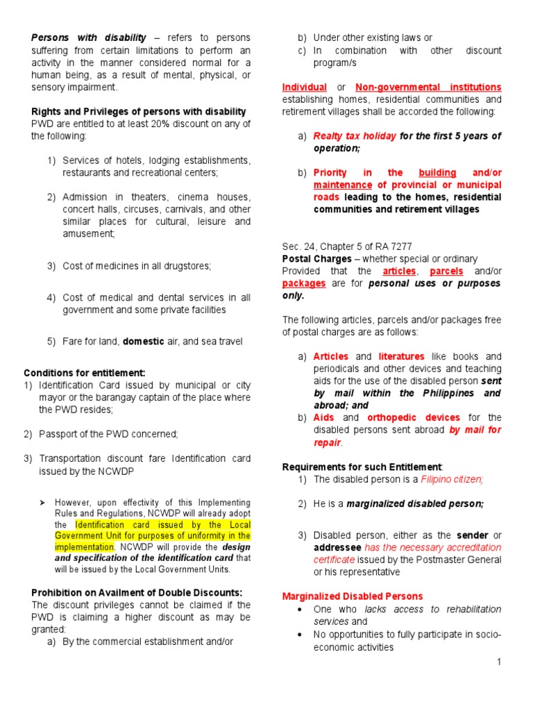 RA 7277: Rights of Persons with Disabilities | PDF | Disability ...