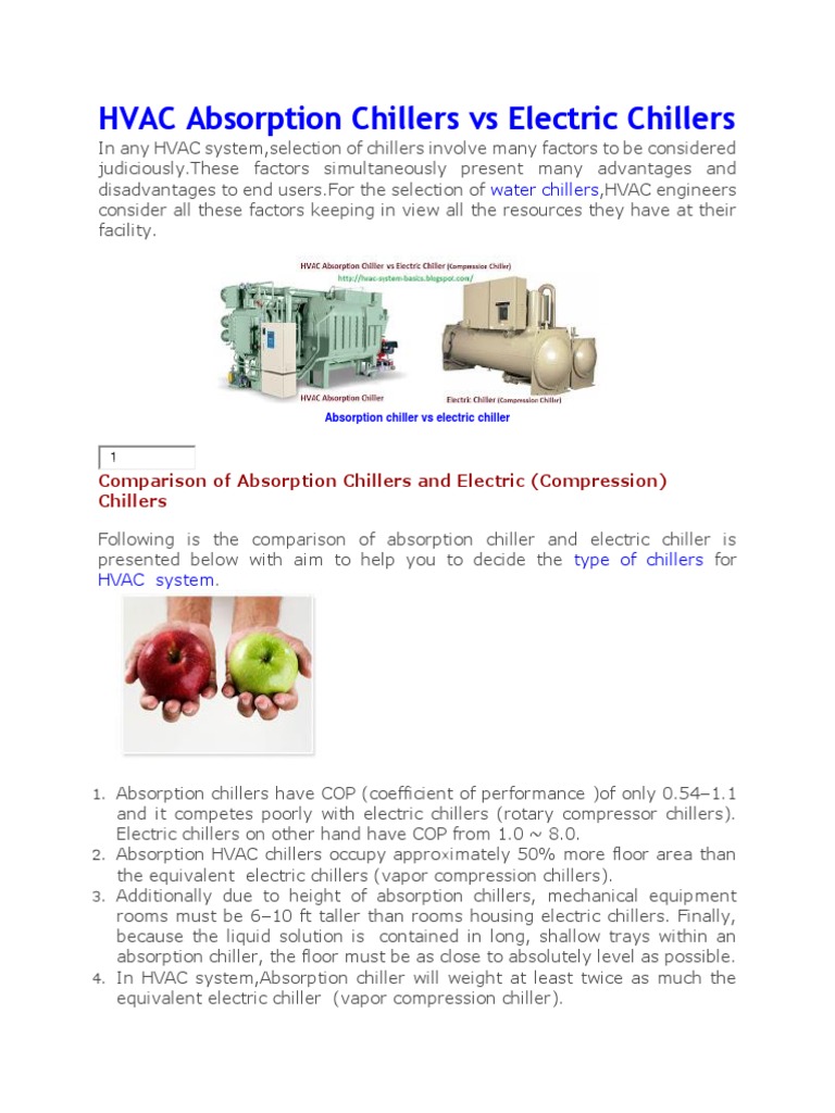 Absorption vs Electric Chillers in HVAC | PDF | Cold | Energy Technology