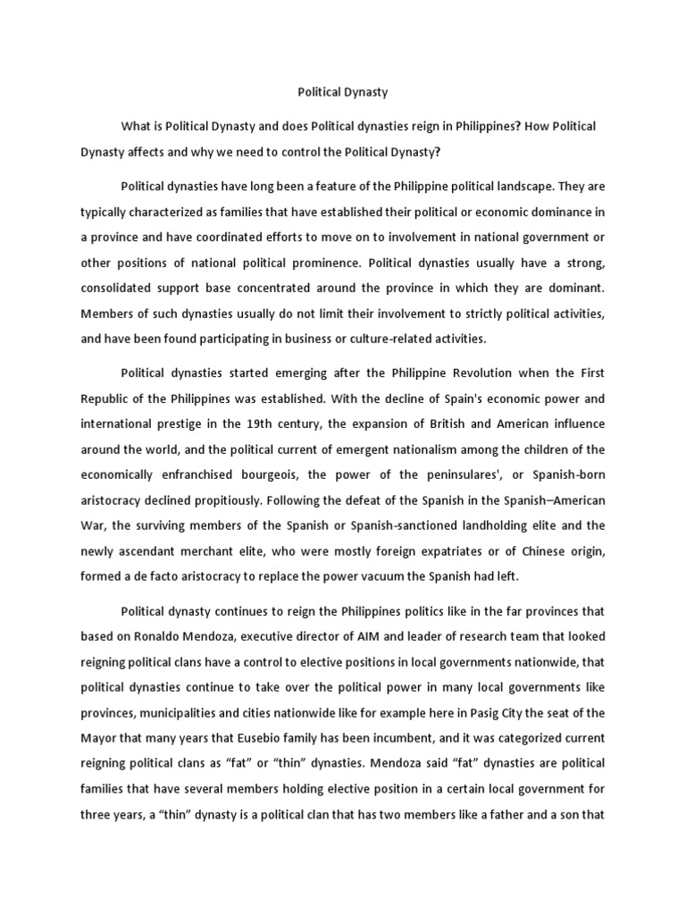 Impact of Political Dynasties in the Philippines | PDF | Philippines ...