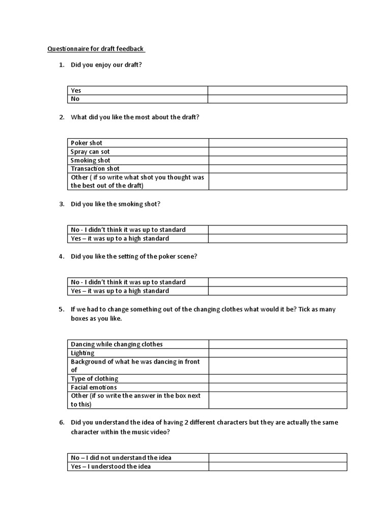 Questionnaire For Draft Feedback | PDF
