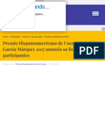 Noticias Premio Hispanoamericano de Cuento Gabriel García Márquez 2017 Anuncia Su Listado de Partici PDF