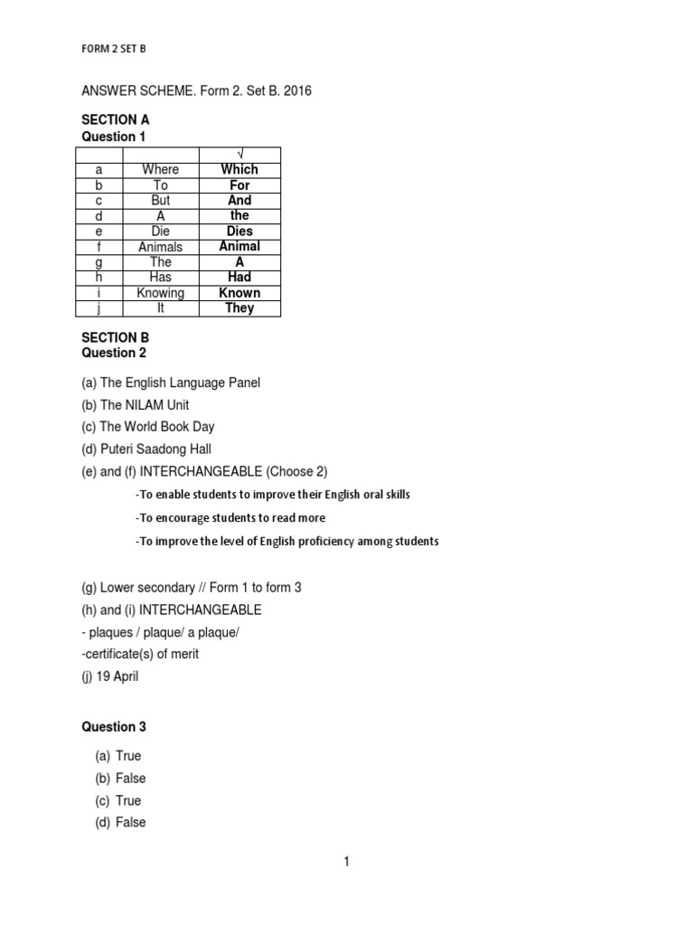 Form 2 English Exam Answer Scheme | PDF | Foreign Language Studies