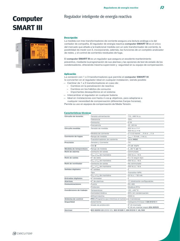 Regulador inteligente de energía reactiva Computer SMART III ...