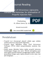 Journal Reading Comparation of Intravenous Lignocaine, Tramadol and Ketorolac For Attenuation of Propofol Injection Pain (Karimah-2015730068)
