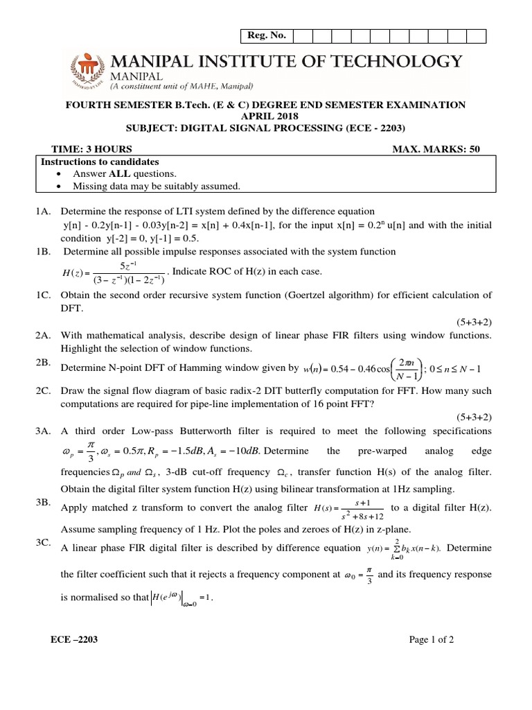 Digital Signal Processing (ECE 2203) PDF PDF Information And