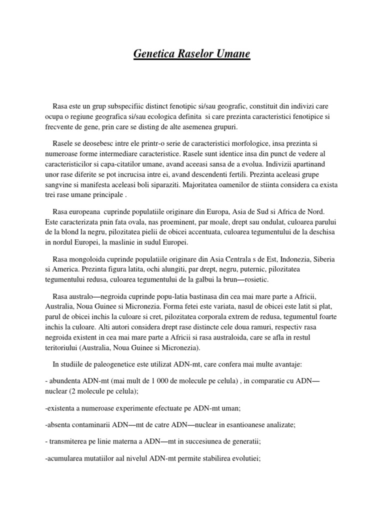Genetica Raselor Umane | PDF