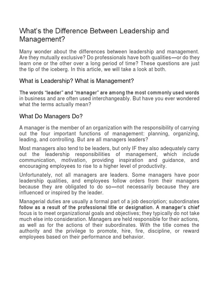Leadership vs. Management Explained | PDF | Leadership | Motivation